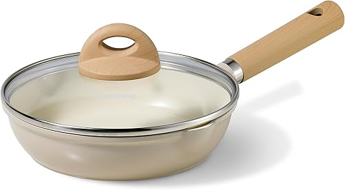 Vista 9 de CAROTE Sartén de cerámica de 8 pulgadas, sartén antiadherente para chef, saludable y libre de PFOA/PFAS, compatible con inducción, gris pardo