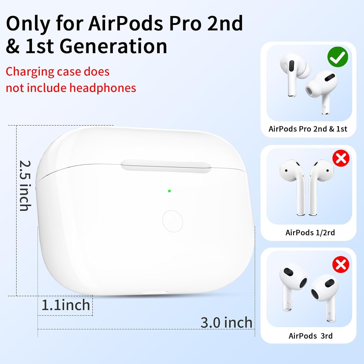 Wireless Charging Case Replacement for AirPods Pro Compatible for
