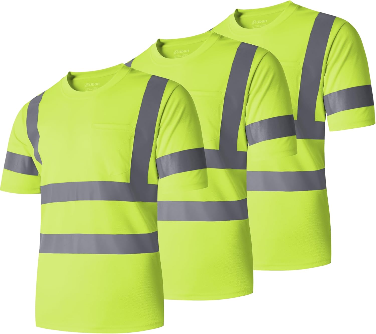 Ubon Safety Shirts for Men, Reflective High Visibility Construction Shirts Short Sleeve Work Shirts 3-Pack