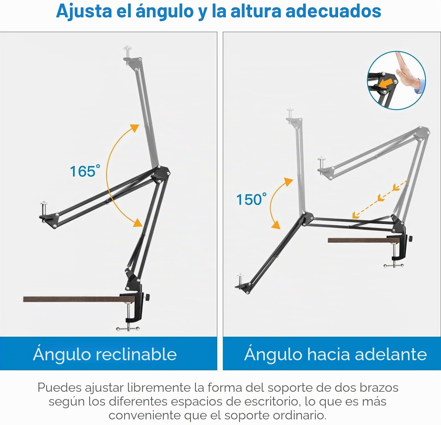 Tencro Webcam Stand Soporte para teléfono Brazo de tijera Soporte para cámara Trípode para teléfonos móviles, Logitech Webcam C920 C930 C922 C615, etc. (Rosca de 1/4 ")