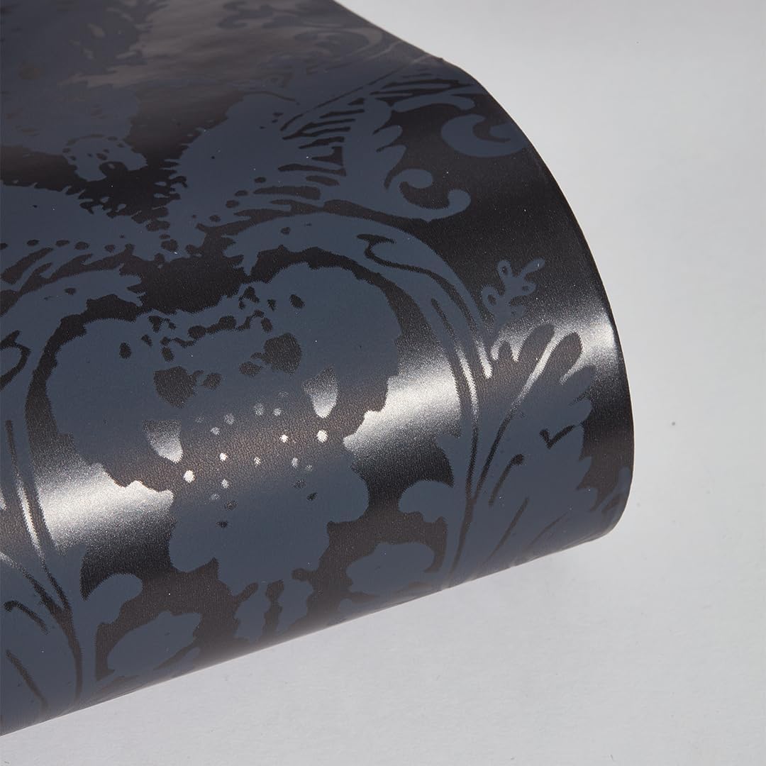 Tempaper Textured Black Damsel Removable Peel and Stick Damask Wallpaper, 20.5 in X 16.5 ft, Made in the USA