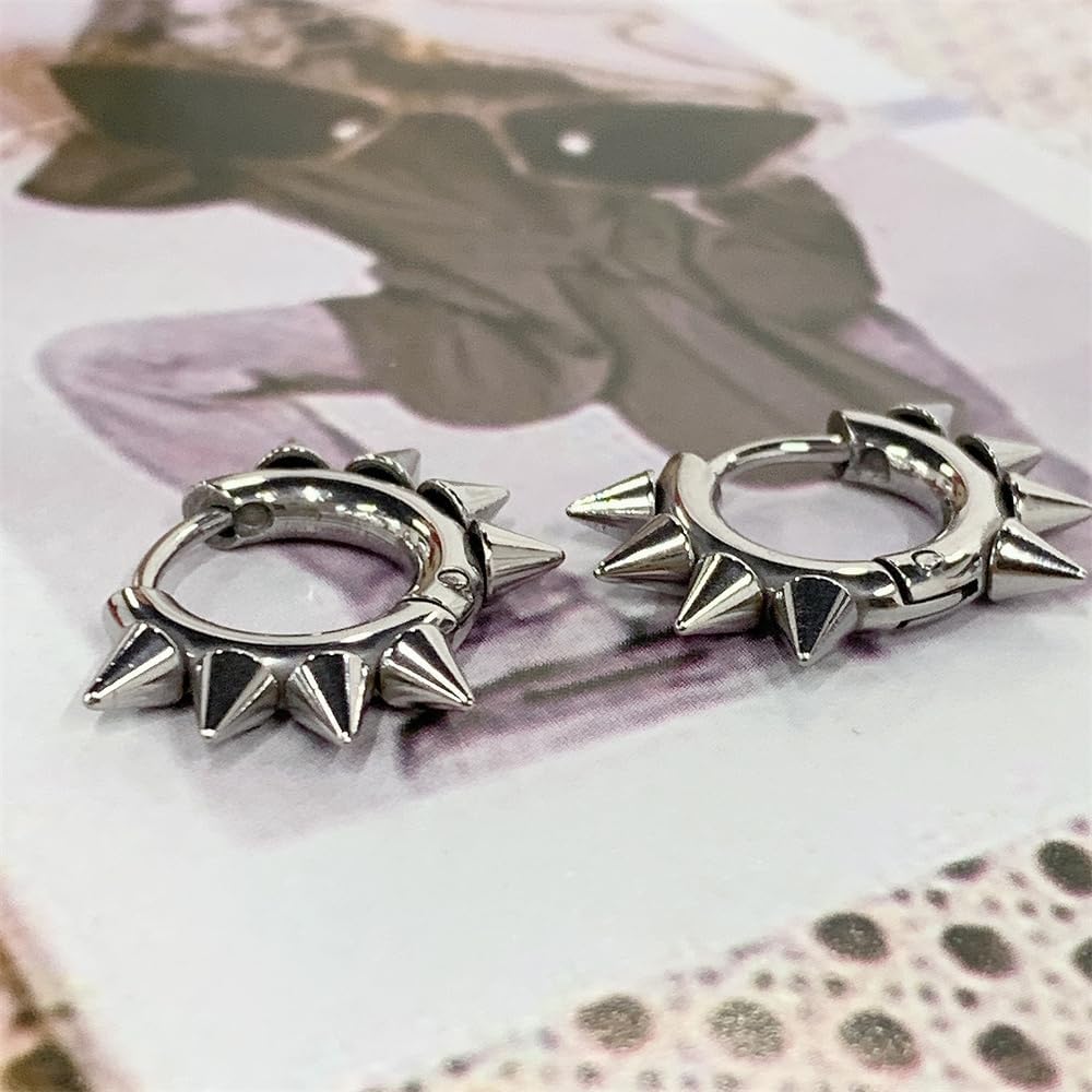 Spike Huggie Hoop Earrings for Women Men 8mm Minimalist Stainless Steel Small Hoops Cartilage Earrings Fashion Piercing Ear Jewelry - Image 4