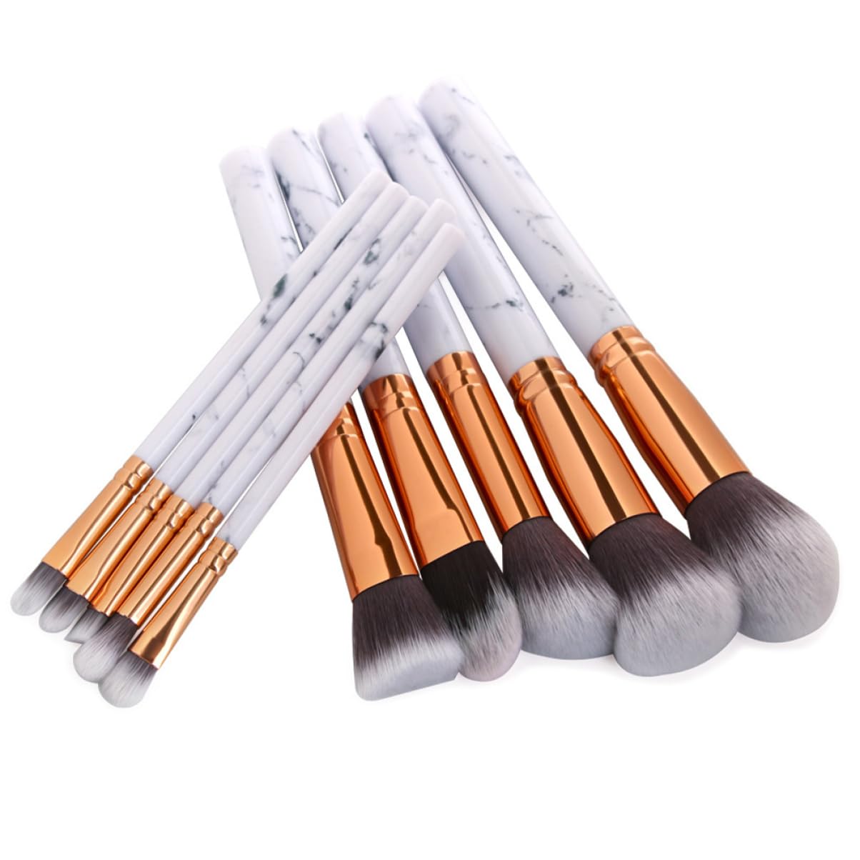 Housoutil Lot De 3 Pinceaux De Maquillage De Luxe En Marbre Poils Synthétiques Doux Pour Fond De Teint Blush Sourcils Eye-liner Anti- 10 Pièces X 3