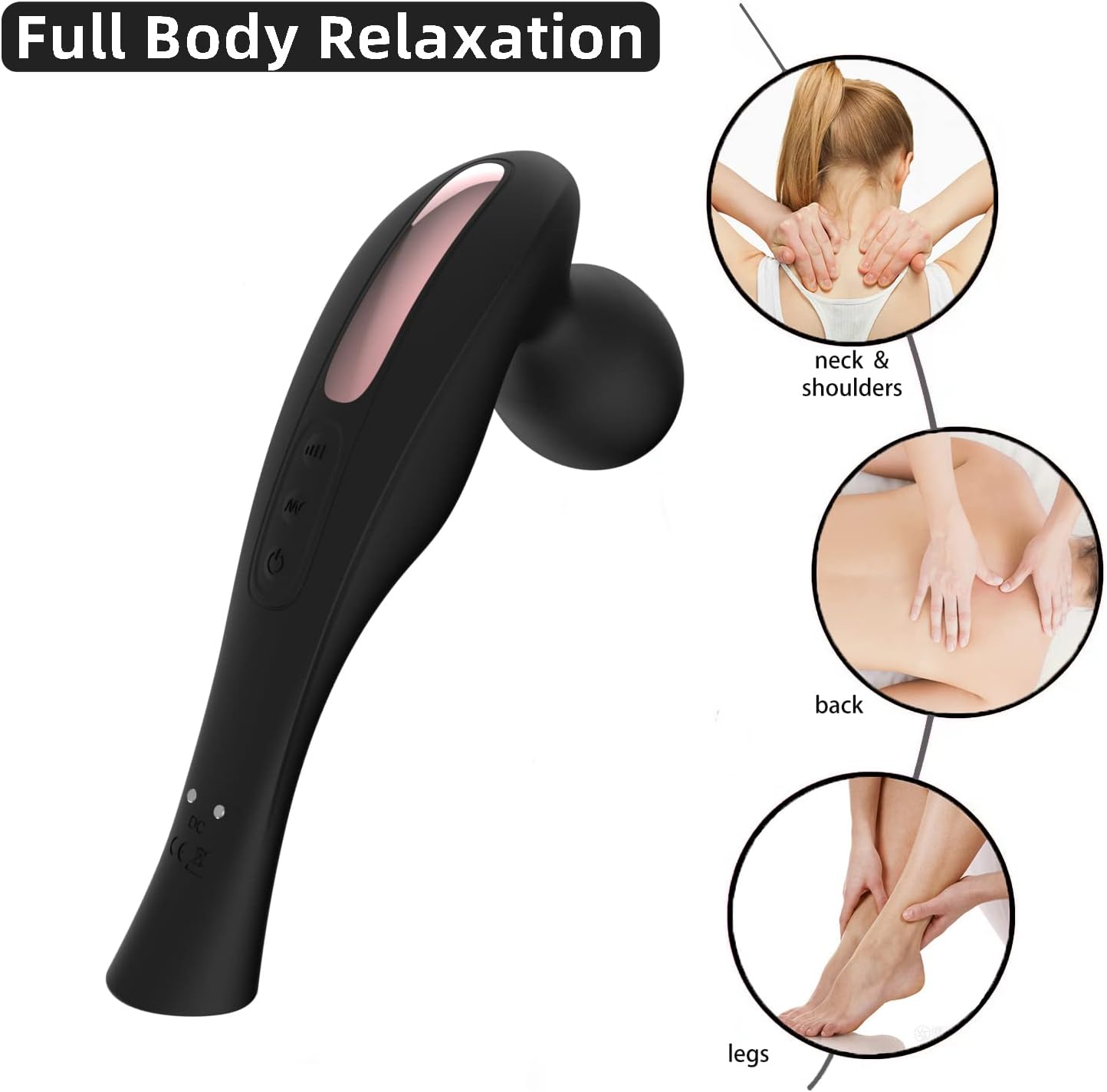 Handheld Cordless Electric Shoulders & Neck Back Massage Tools-20 Vibration Modes and 8 Speeds-Full Body Muscle Tissue Massager-Waterproof & Portable for Muscle Pain Relief & Fatigue.(Black)