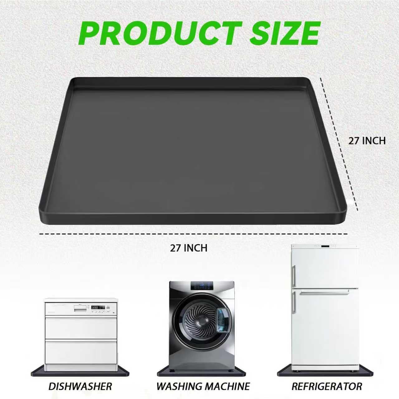 Washing Machine Drain Pan Silicone Mat, 27x27” Washer Tray for Floor Protection, Non-Slip Waterproof Washer Drip Tray, Anti-Vibration Soft Mat for Dryer, Washer, Refrigerator