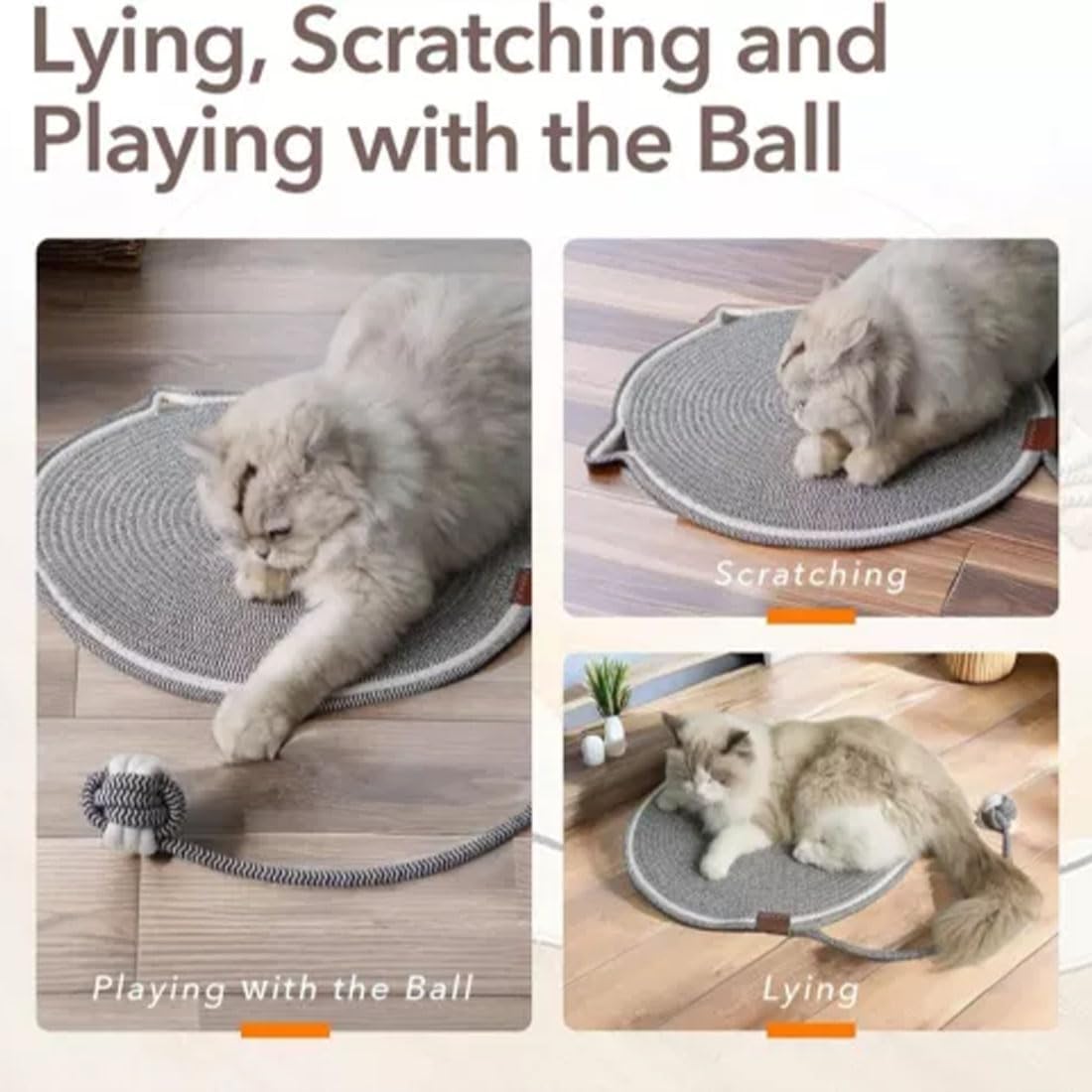 Celery Pets Dual Scratching Pad, Dual Scratching Pad with Ball, Natural Cotton Rope Cat Scratching Pad, 16.9/19.7in Cat Scratcher Mat for Wall, Couch, Carpets, Sofas (Black & Coffee with Ball, 19.7")