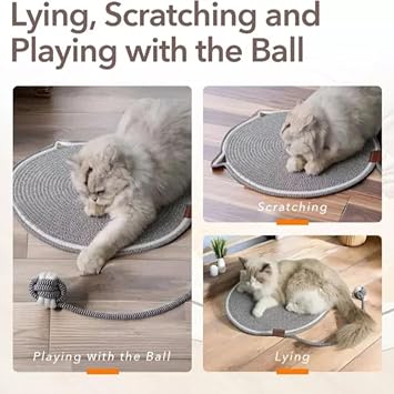 Celery Pets Dual Scratching Pad, Dual Scratching Pad with Ball, Natural Cotton Rope Cat Scratching Pad, 16.9/19.7in Cat Scratcher Mat for Wall, Couch, Carpets, Sofas (Orange with Fish, 19.7)