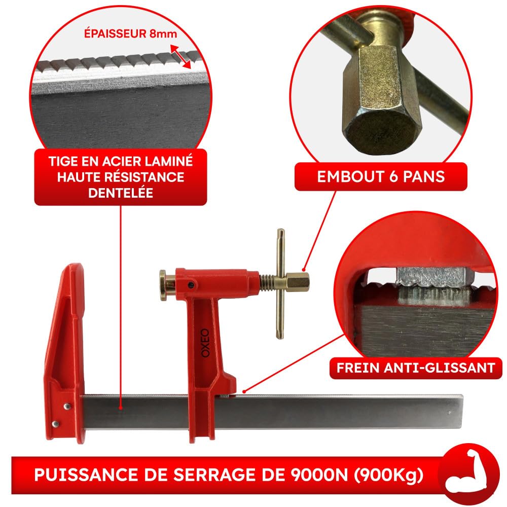 Lot de 2 serres joints à pompe 30 cm - Acier laminé - Longueur de serrage 30 cm - Saillie 125mm - Frein anti glissement