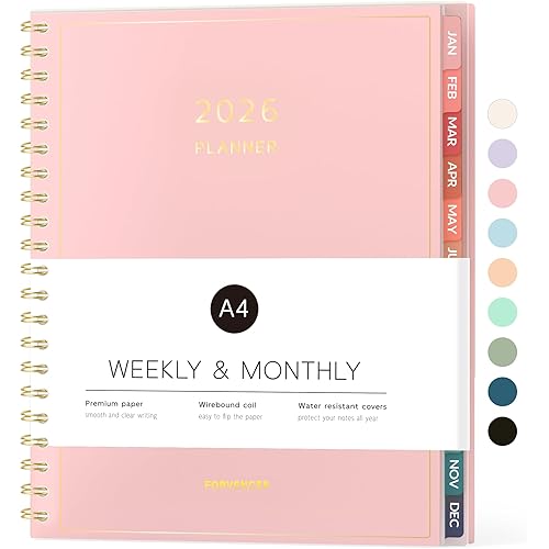 2026 Planner, Forvencer Calendar Planner Weekly and Monthly (Jan 2026-Dec 2026), 8.5" X 11", Agenda Book, Daily Journal Notebook with Tabs, Flexible Cover, Home School Organizer, A4, Pink