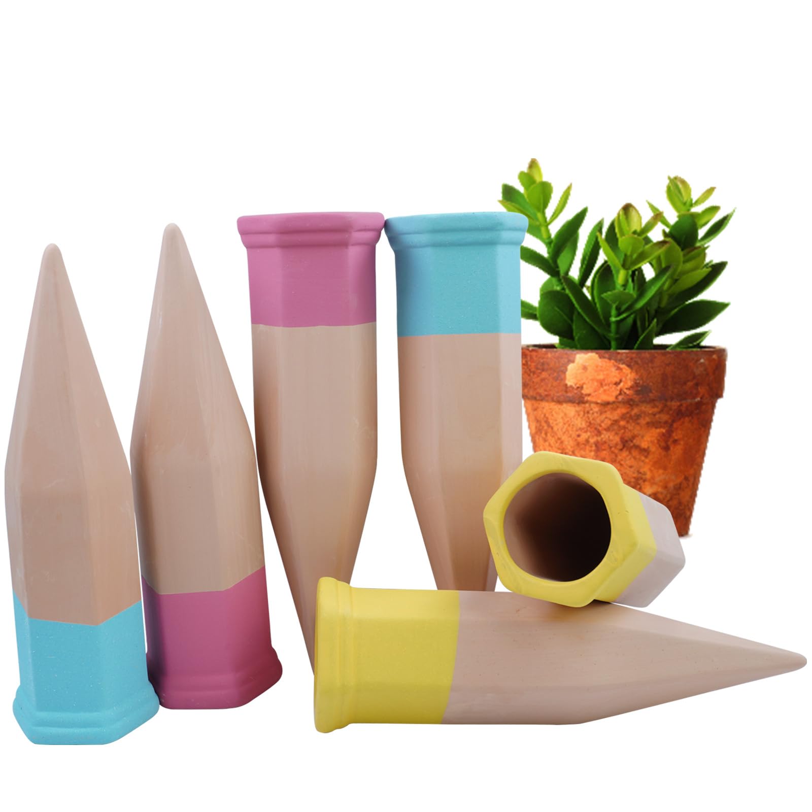 Lot de 6 Oyas A Planter Terre Cuite, Arrosage Goutte à Goutte Ollas Terre Cuite, Système d'Irrigation Arrosage Automatique et Ecologique pour Plante Intérieur & Extérieur en Vacances