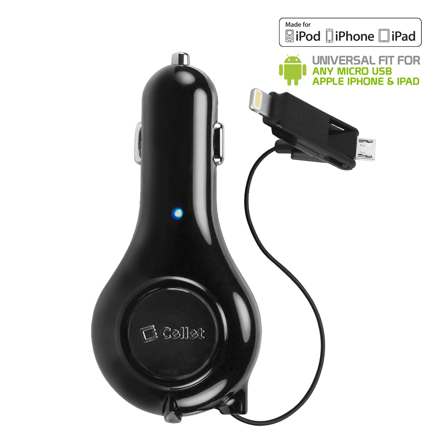 Cellet Lightning Retractable Iphone Car Charger And Usb Micro
