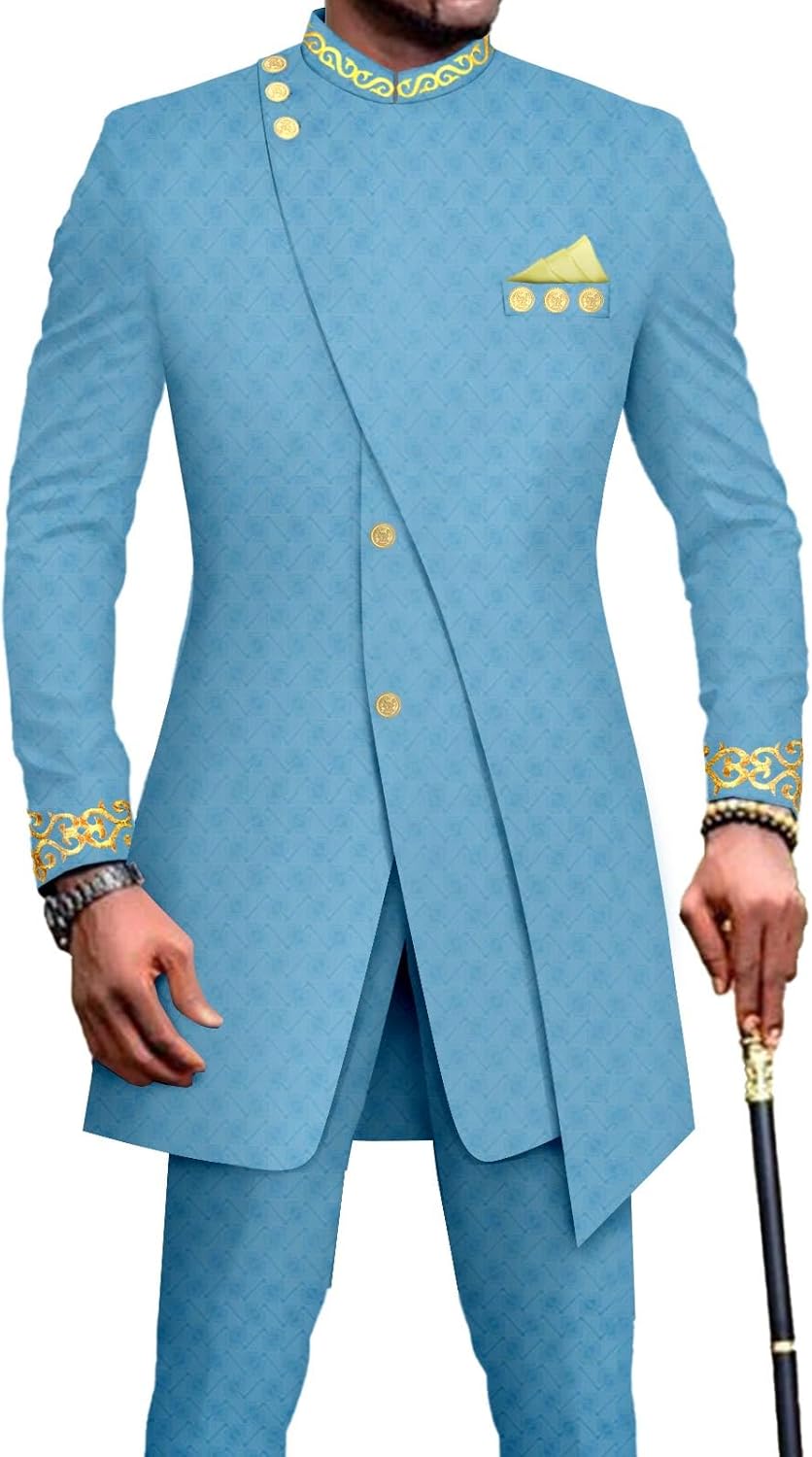 Men`s Suit Single Breasted Slim Fit Blazer and Trousers Outfits Set African Clothes