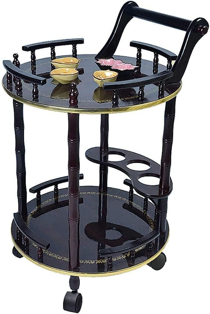 Bar Cart, Home Bar Hotel Serving Cart Wine Cart - Kitchen Storage Trolley 2-Tier Rolling Kitchen Cart, Solid Wood with Handle Bar Serving Cart Bar Tea Shop Cafe Dining Cart Serving Cart