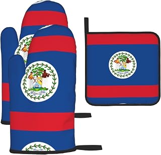 Belize Flag Oven Mitts and Pot Holders Set - Non-Slip and High Temperature Resistant for Kitchen, Microwave, Grill