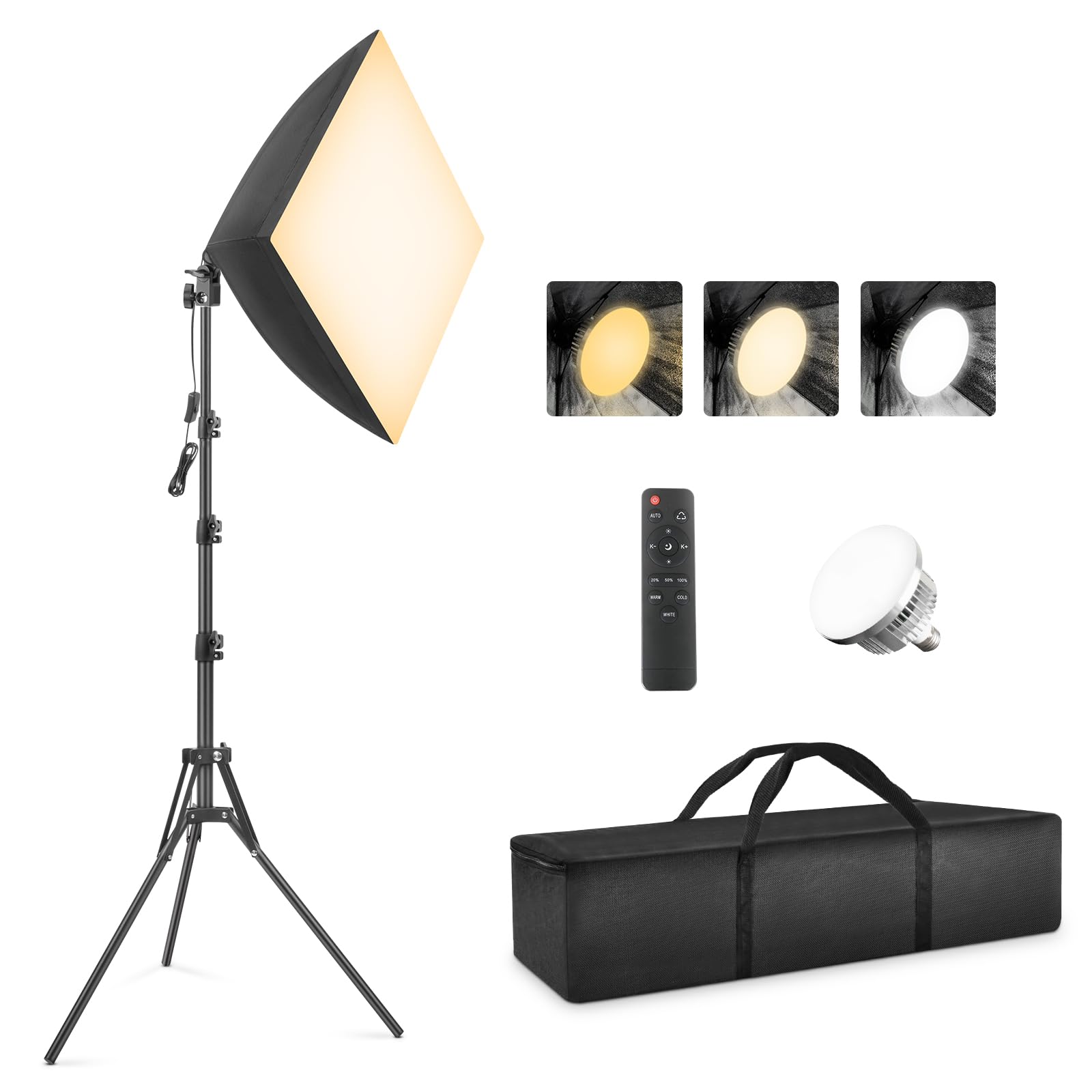 Kit d'éclairage pour photographie - Boîte à lumière Foccalli 85 W rotative - Éclairage continu avec intensité variable - Ampoule LED 2700-6400 K - Éclairage studio photo pour prise de vue de portraits