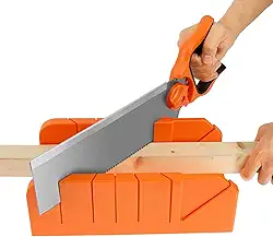 Caixa de esquadria com serra para cortes de madeira em ângulos de 22,5° 45° e 90° caixa de esquadria de plástico laranja e conjunto de serra de aço SK5 (laranja)