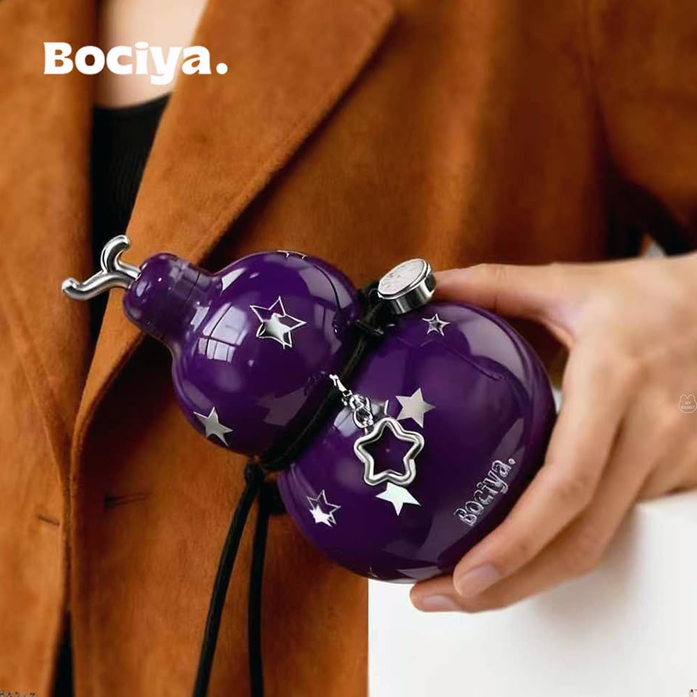 ZZT 17 oz Gourd Water Bottle with Star Stickers,Shoulder Strap Set Leakproof Portable Sports Gourd Water Bottle Sport Jug for Outdoor Camping (Purple) - Image 2