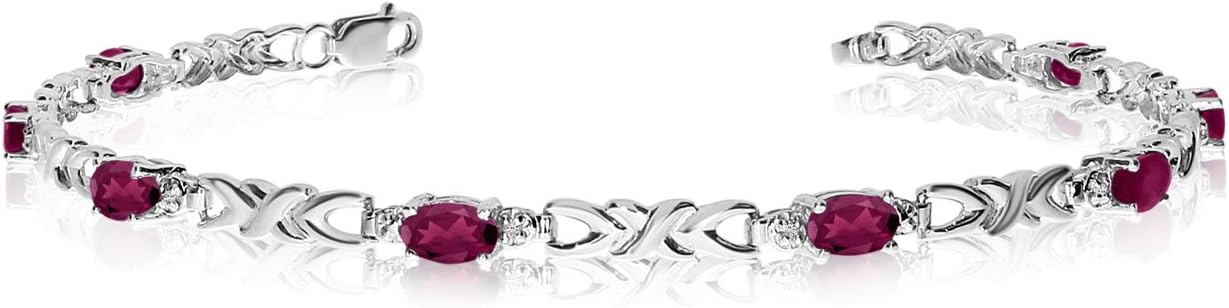 10K White Gold Oval Ruby and Diamond Bracelet
