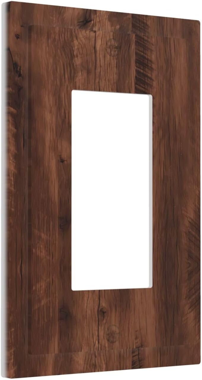 Rustic Brown Wood Grain Vintage Light Switch Cover 1 Gang Single Rocker Wall Plate Decorative Electrical Switchplate Faceplate for Bathroom Kitchen Bedroom Decor 5 * 3 In