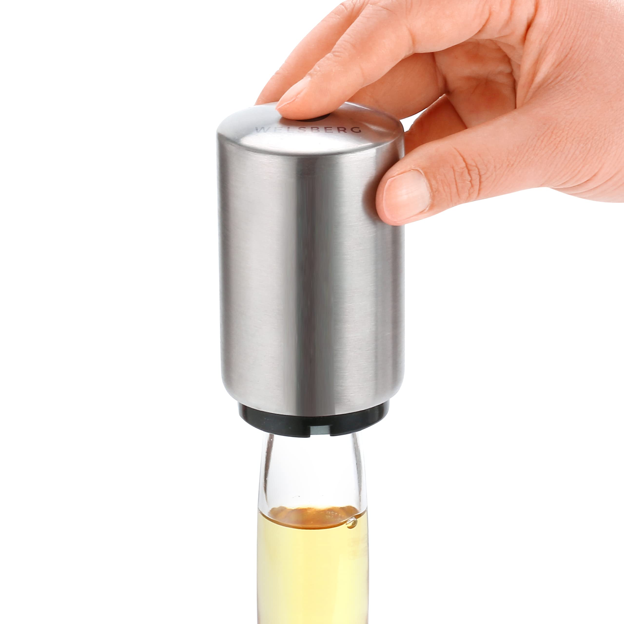 Abridor automático de botellas con mecanismo magnético, abrebotellas compacto plateado