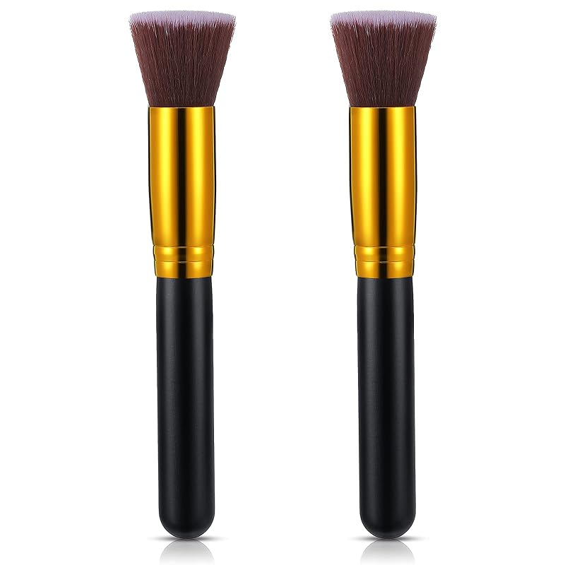 Blulu Conjunto com 2 Pincéis Kabuki para Base, Topo Reto, Fibras Sintéticas, Preto
