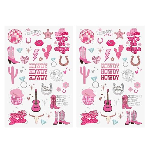 Miniatura 8 de Flash Tattoos Disco - Tatuajes temporales para niña de vaca  66 tatuajes metálicos  Vaquera, decoración de fiesta de Bach, Giddy Up, regalo de dama