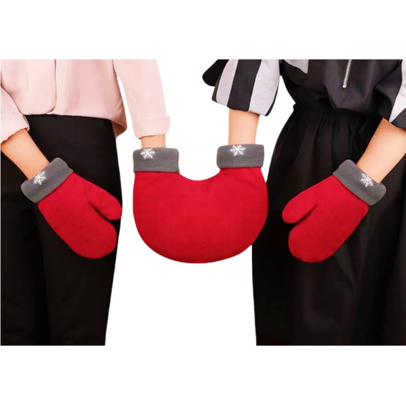 JIAHG 3PCS Couples Hands Holding Christmas Gloves Red Novelty Hand in Hand Lovers Gloves Fleece Lined Warm Christmas Mittens with Snowflake Thick Winter Unisex Hand Warmer Gloves - Image 3