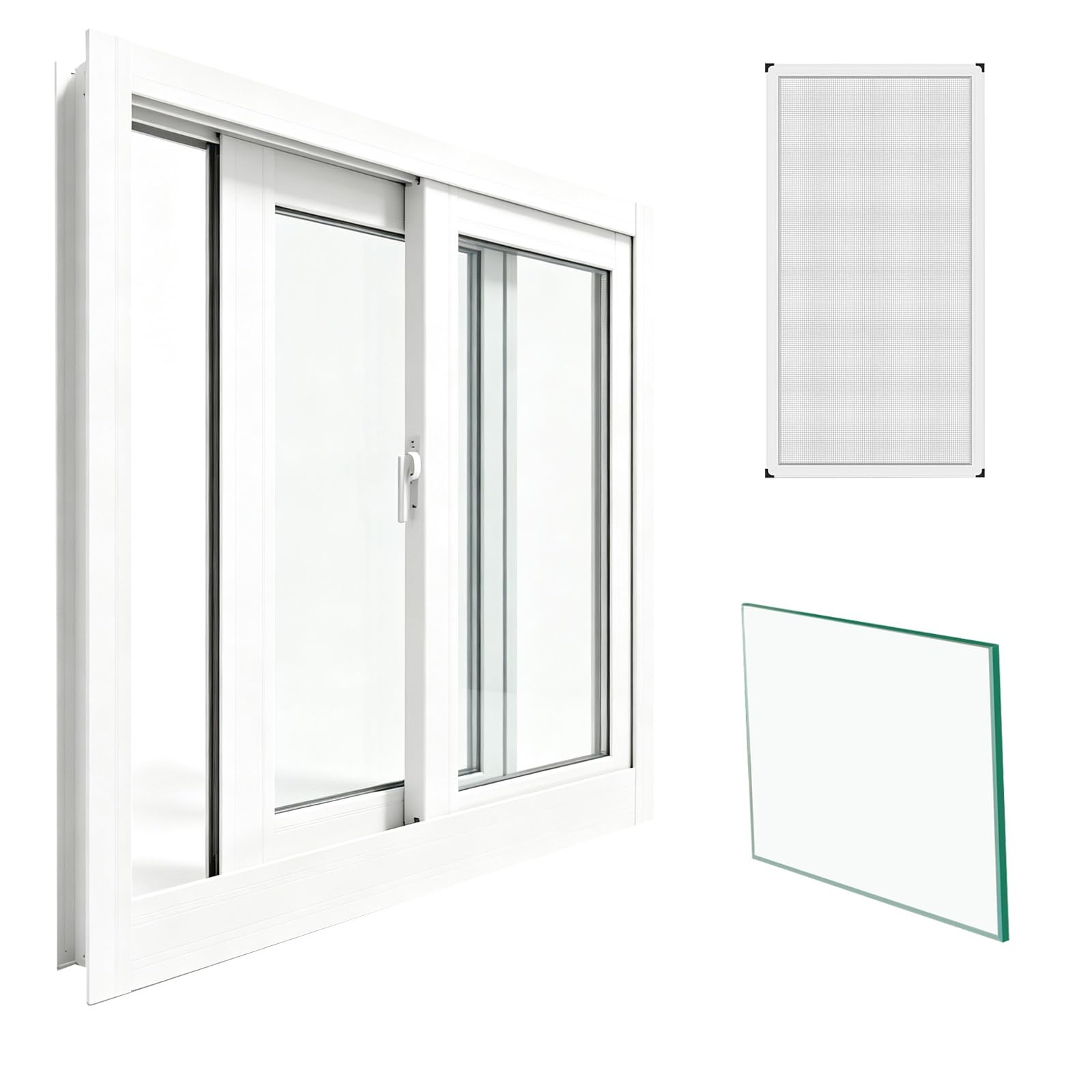 Ventana corrediza de aluminio de 101x33cm con vidrio templado para baño