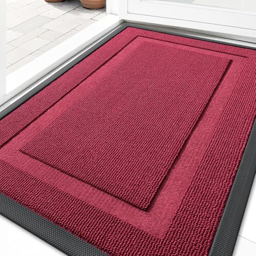 Image of OLANLY Front Door Mat Indoor Outdoor Entrance, Waterproof All-Season, All-Weather Doormat, Sturdy Natural Rubber, Low Profile, Easy Clean Patio Porch Entryway Mat, 35x23, Burgundy