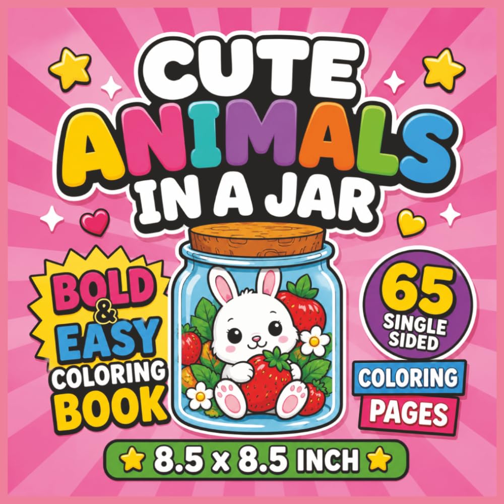 Cute Animals in a Jar Bold and Easy Coloring Book: Adorable Cozy Creatures in Sweet Little Jars for Relaxing Fun and Creative Coloring Adventures | ... X 8.5 with 65 Single-Sided Coloring Pages...