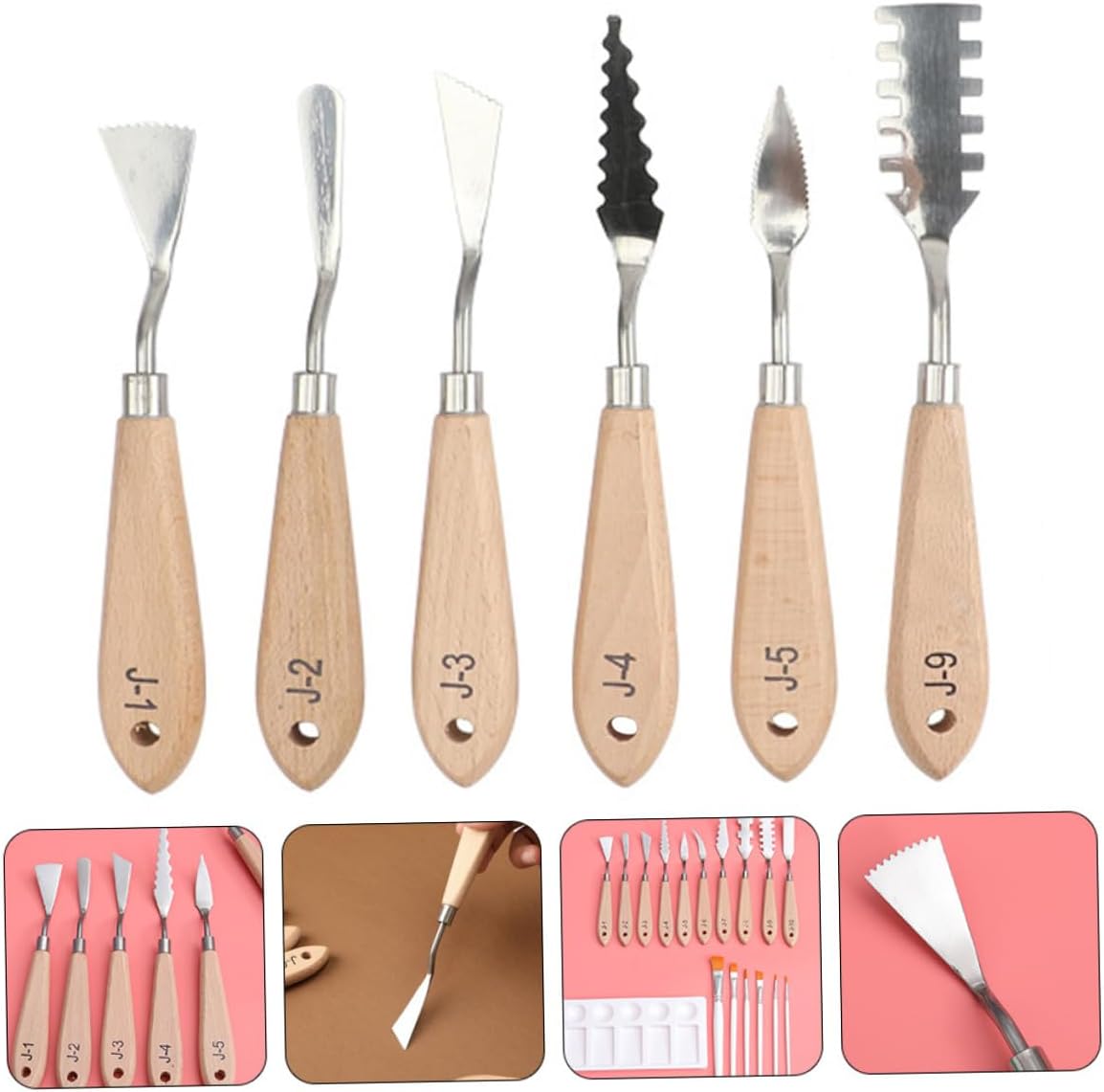 6Pcs Stainless Steel Painting Spatulas with Ergonomic Wood Handles Oil Painting Scrapers Palette Knives for Artists Pigment Mixing and Canvas Art