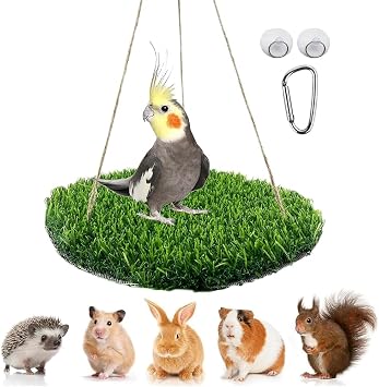 Bird Toys Hammock Swing Hanging Bed Portable Grass Pad Climbing Hanging Hammock for Reptile Bearded Dragon Leopard Gecko Lizard Hamster Iguana Round