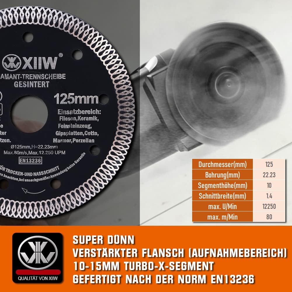 9-częściowy zestaw diamentowych wierteł do płytek M14, 20-27-35-55-68 mm + adapter HEX + frez palcowy 25 mm + 2 x tarcza tnąca 125 mm | wysokość segmentu 15 mm | zestaw otwornic na mokro i sucho do