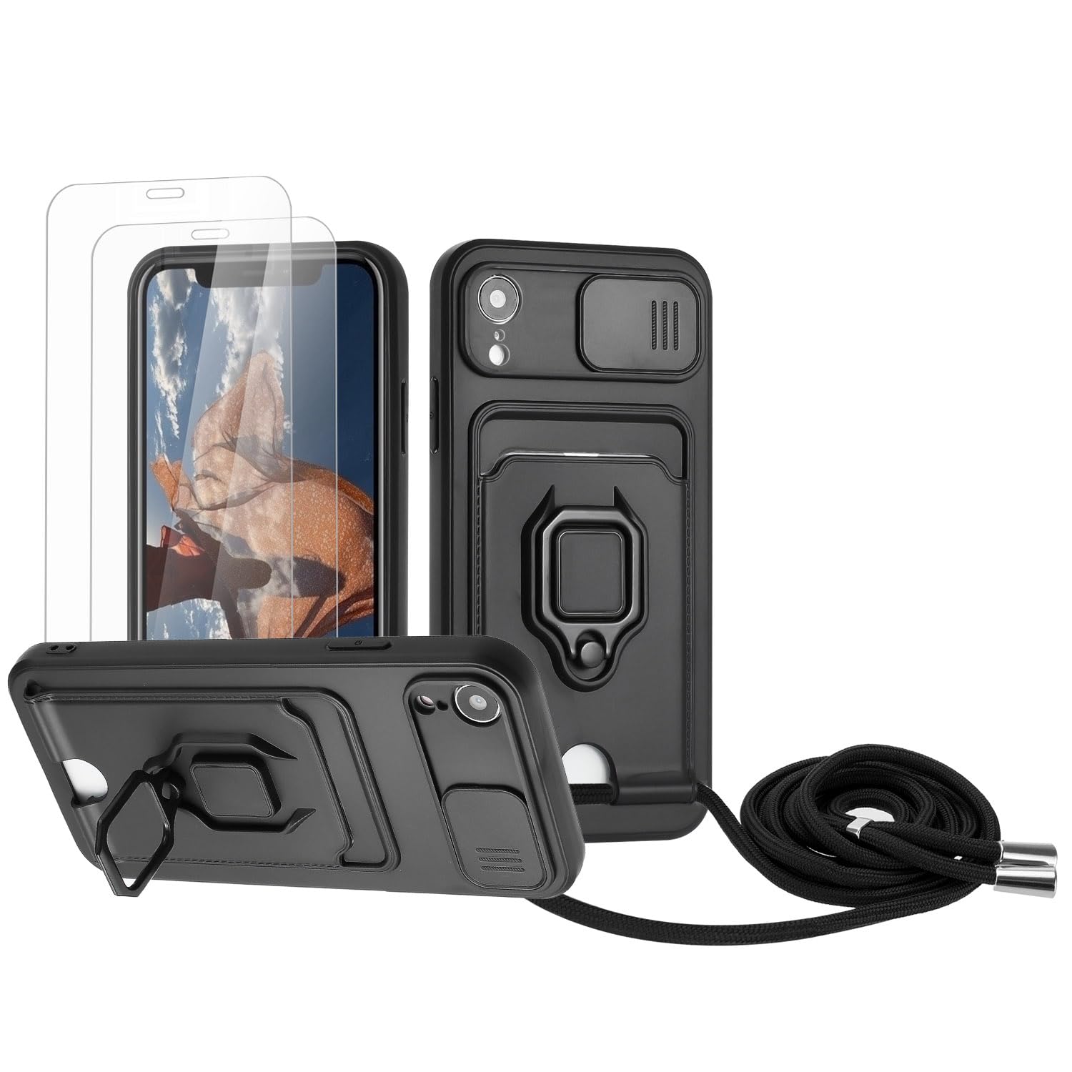 Zallagre Funda con Cuerda Compatible con Redmi Note 13 Pro 5G,[2 Packs Cristal Templado],Ranura para Tarjetas,Cubierta de Cámara Deslizante Proteger,360 Anillo Soporte-Morado — view 102