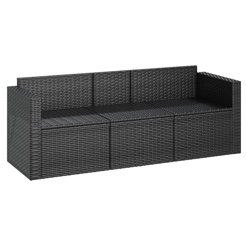 Divano da Giardino a 3 Posti con Cuscini Nero in Polyrattan, Set Giardino Esterno, Set Mobili da Giardino, Salotto da Giardino Esterno in Rattan Per Esterno Piscina Balcone