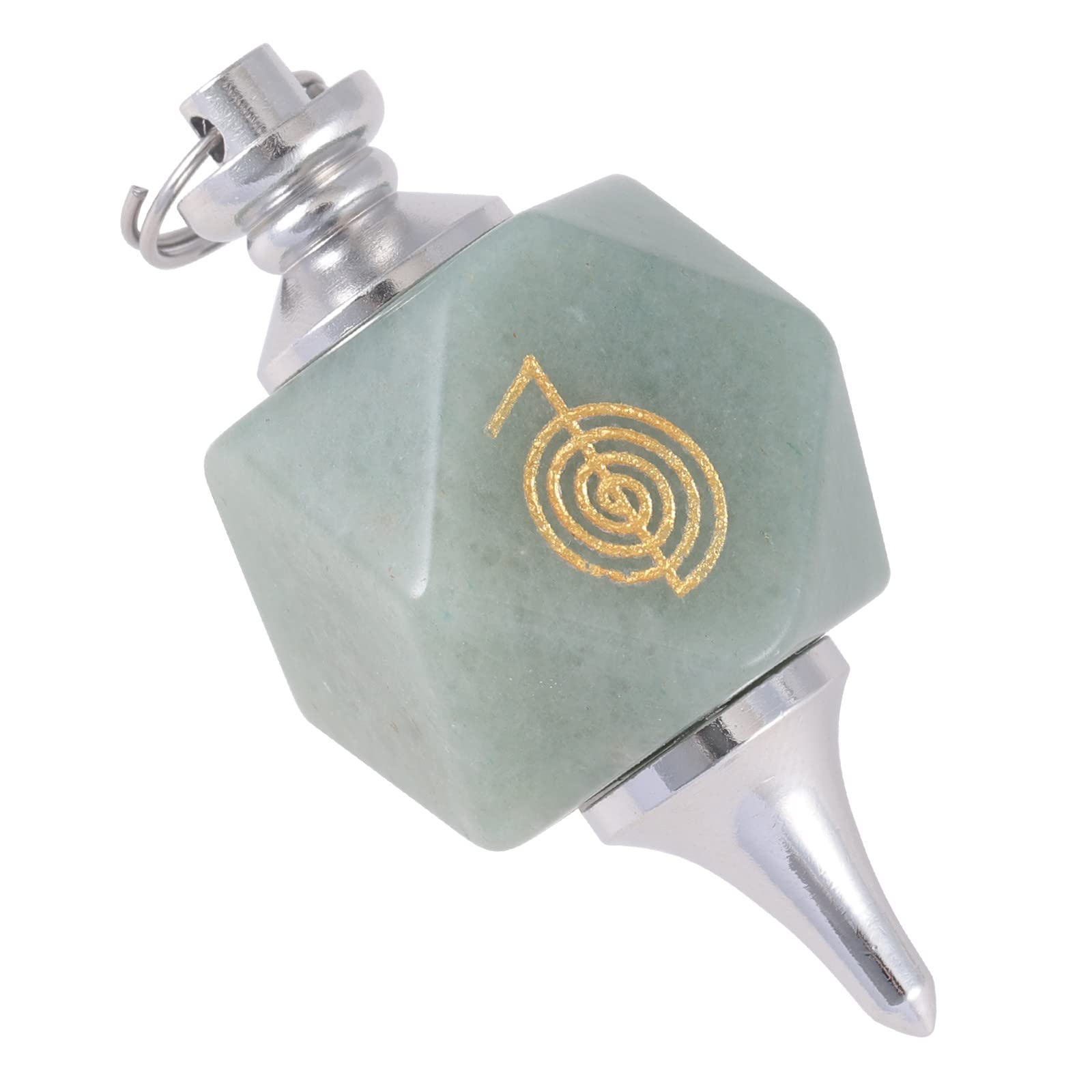 Mookaitedecor - Péndulo de cristal natural con símbolo reiki para radiestesia y adivinación, péndulo poliédrico de piedra de cristal reiki con cadena para meditación y herramienta wicca, Aventurina