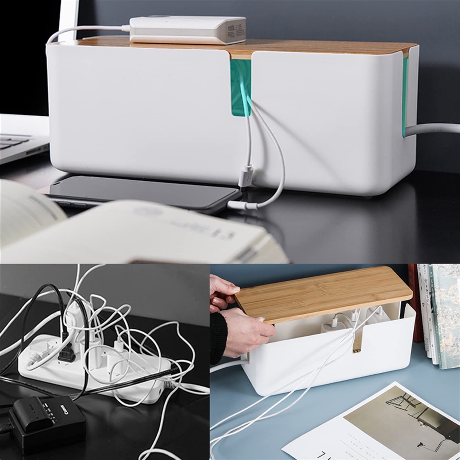 Caja de Almacenamiento de gestión de Cables, Toma de Corriente, Administrador de Placa de alimentación, Cargador, Tubo de línea de Ordenador, Caja de Cable de alimentación para Oficina en casa (B)