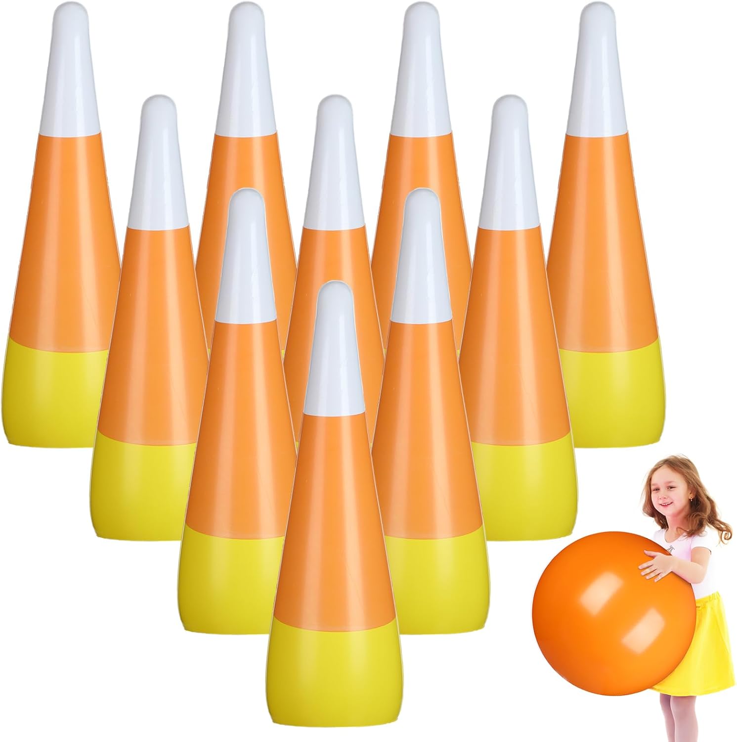 11 Pcs Giant Inflatable Bowling Set with 27" Pins & 23" Pumpkin Ball