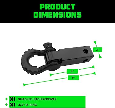 Rhino USA Shackle Hitch Receiver - Fits 2in Receivers for Vehicle Recovery