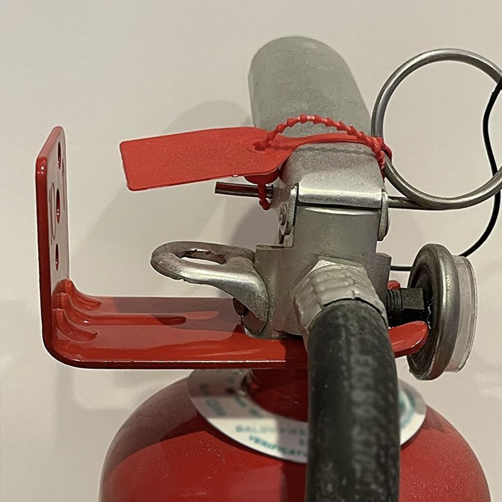 SEIWEI 10lbs Fire Extinguisher Mount, 8 Pack Universal Fire Extinguisher Bracket, Metal Wall Holder for Dry Chemical and Water Extinguishers Red, 4.44*5.08*8.89cm/1.75*2.0*3.5in
