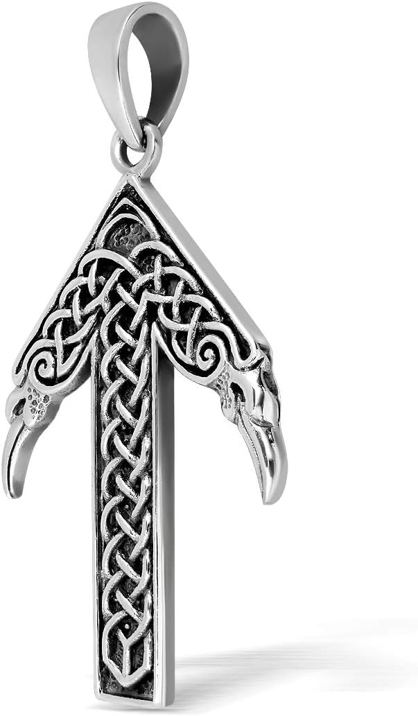 WithLoveSilver 925 Sterling Silver Tiwaz Crow Head Viking Rune Pendant