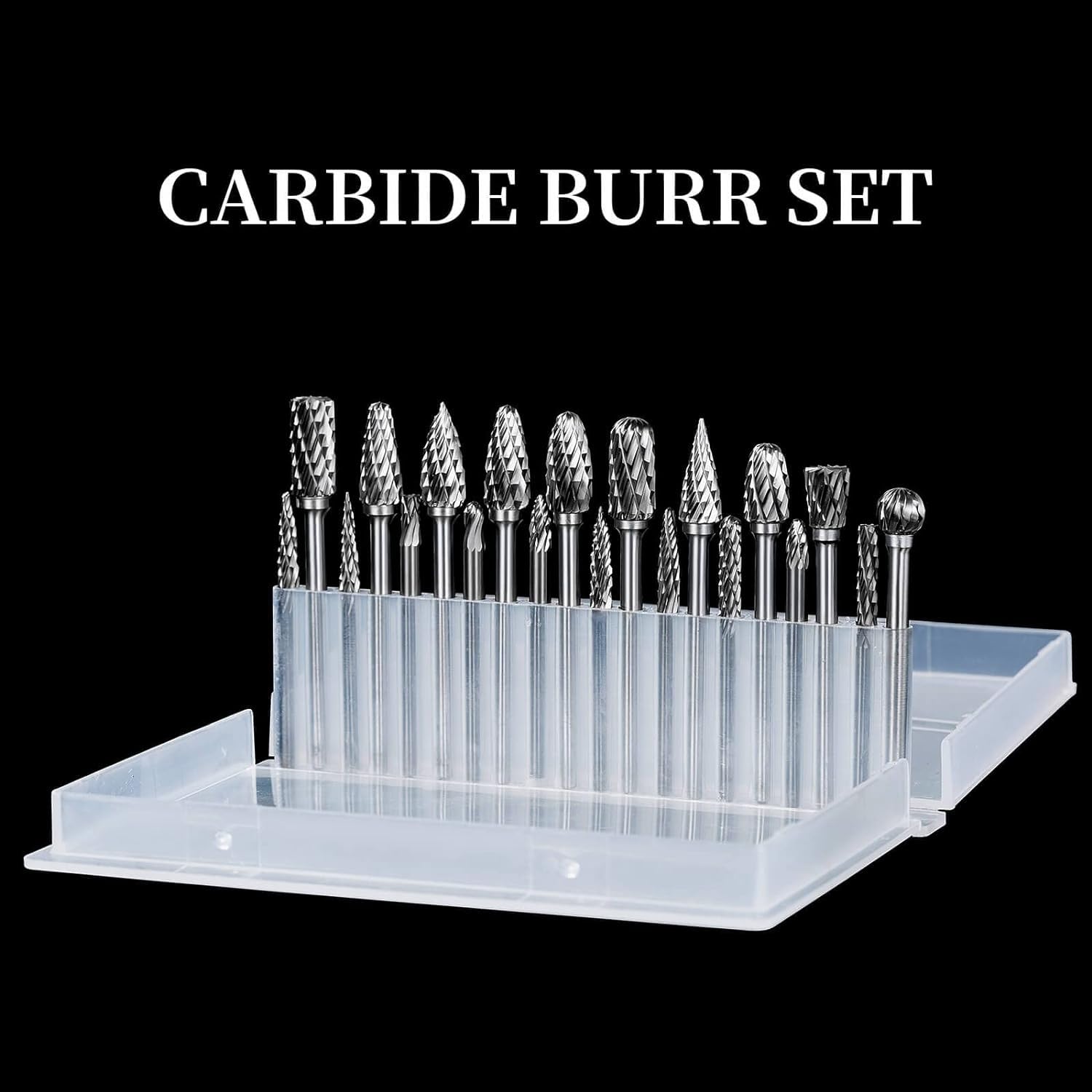 UPTODATETOOLS Carbide Burr Set, Die Grinder Bits, 20 Pcs 1/8" Shank Double Cut Tungsten Carbide Rotary Burrs Set - Image 3 thumbnail