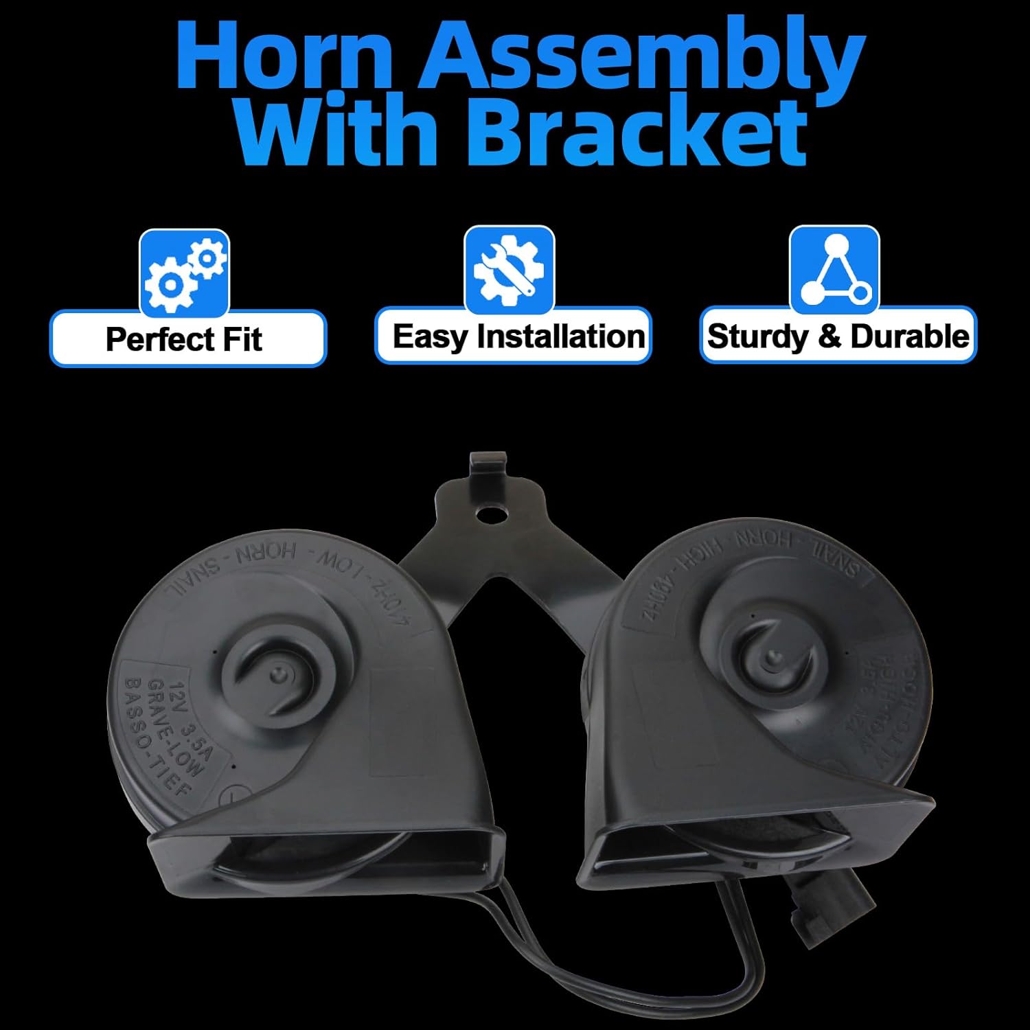 Horn Assembly with Bracket Compatible with 2015-2024 F-150 Expedition 2014-2020 Chevy Silverado Tahoe Replace FL3Z-13832-C FL3Z-13832-A FL3Z-13832-B