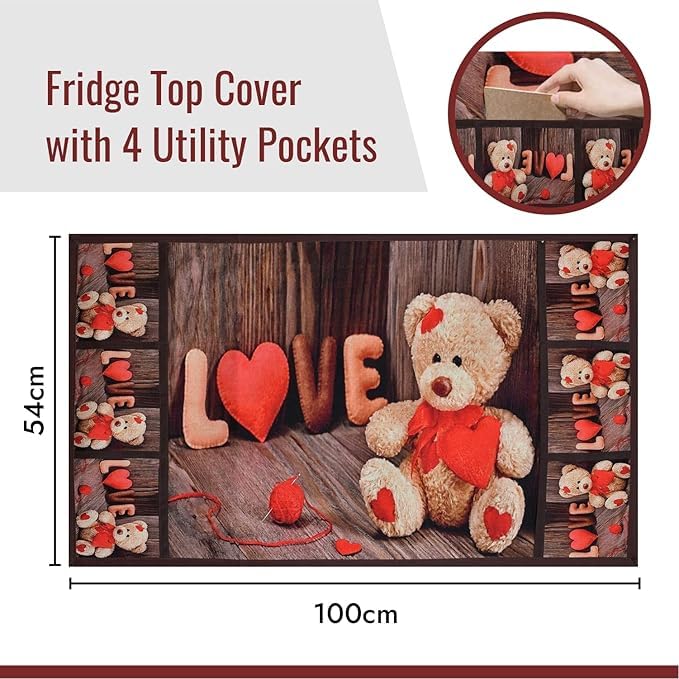 Image of REVEXO Refrigerator Single Door, Dustproof, Protective Cover for Fridges with Extra Storage Space Knit Top Cover with 6 Storage Pockets (130 x 54 cm) (Multicolour) REV-96