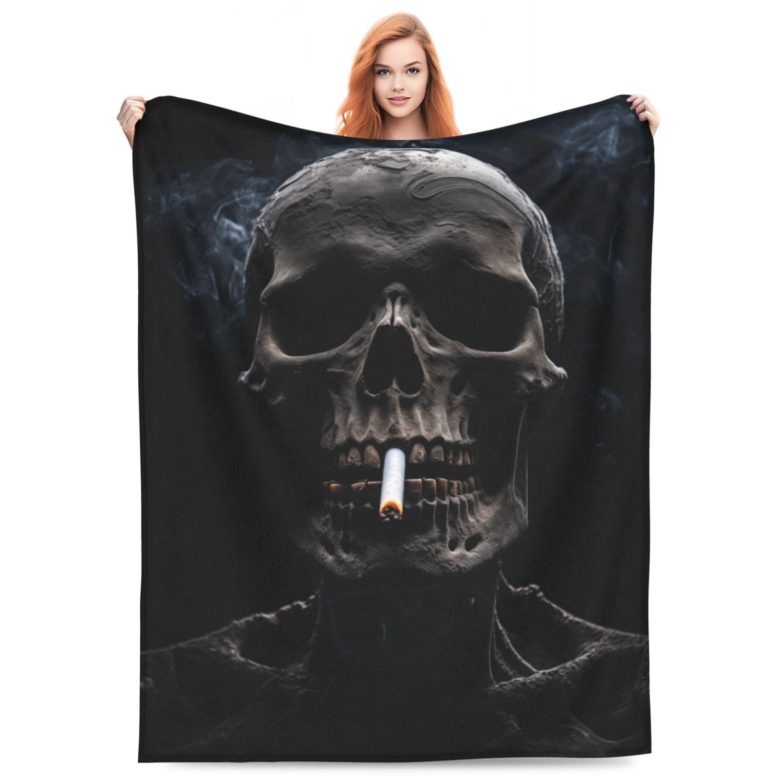 Turamurra Skull Throw Blanket Cool Smoking Skull Flannel Blanket Super Soft Warm Fleece Bedspread Home Decor for Bed Couch Living Room All Season 50"X40" — image 1