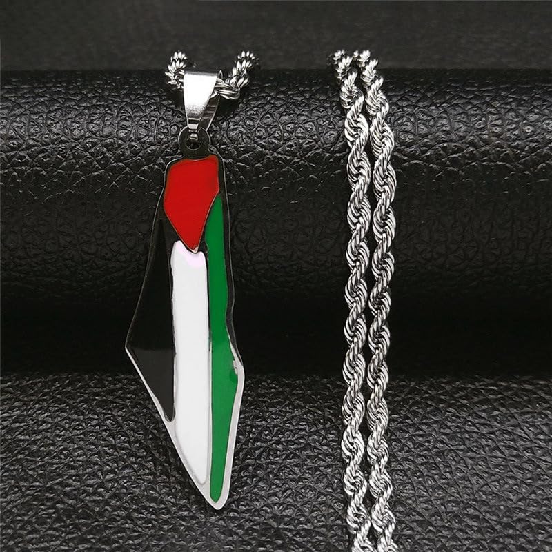 Palestine Map Pendant Necklace, Stainless Steel Chain, Multicolor，Peace Pendant3