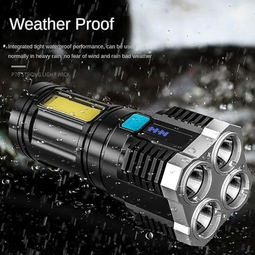 SteJar Latarki LED wielokrotnego ładowania, 4 rdzenie, super jasna latarka, 4 tryby z oświetleniem roboczym COB, wodoodporna, wydajna ręczna lampa błyskowa w nagłych wypadkach, wędrówki, kemping