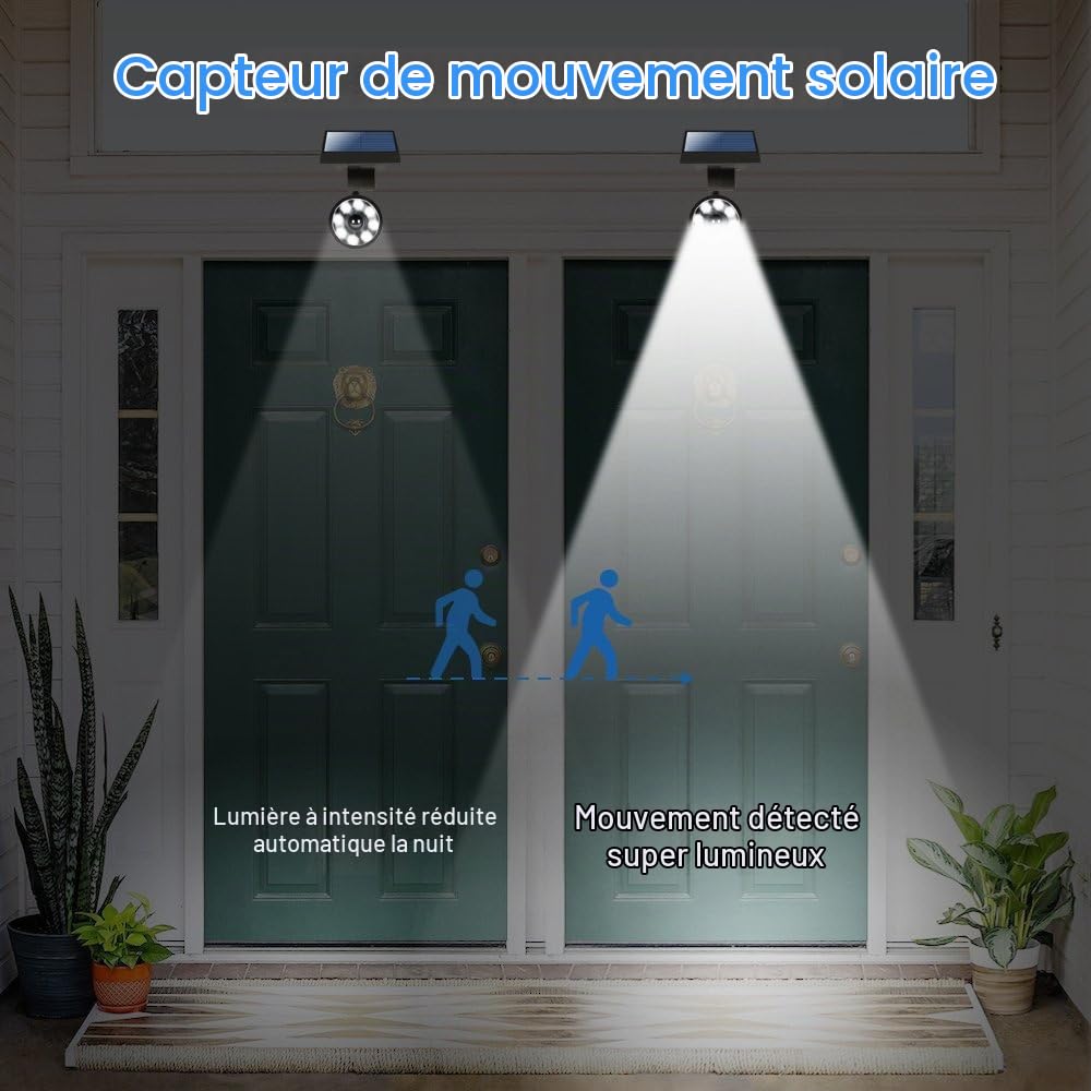 Lampe Solaire Détection de Mouvement Exterieur Jardin 8-Watts LED(110W équ. ) 1400 Lumens Luminaire Exterieur Eclairage Solaires de Sécurité Projecteurs et Solaire Exterieur Jardin,chemin