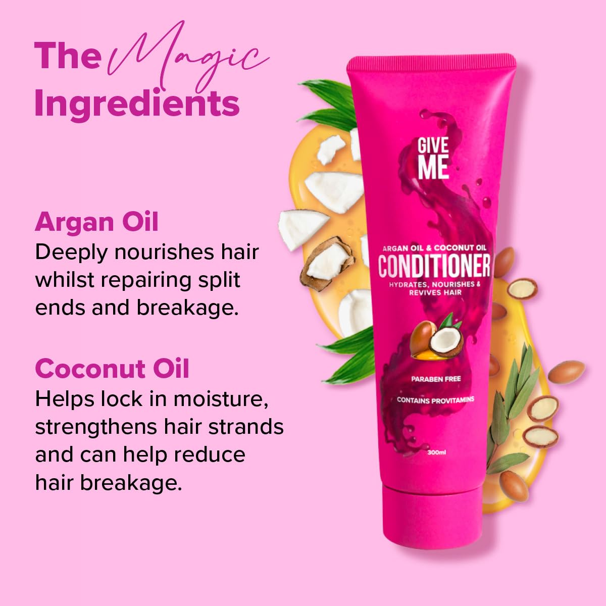 Give Me Cosmetics Conditioner for Dry, Damaged Hair, Intense Hydration, Argan and Coconut Oil with Pro-Vitamins, Paraben-Free