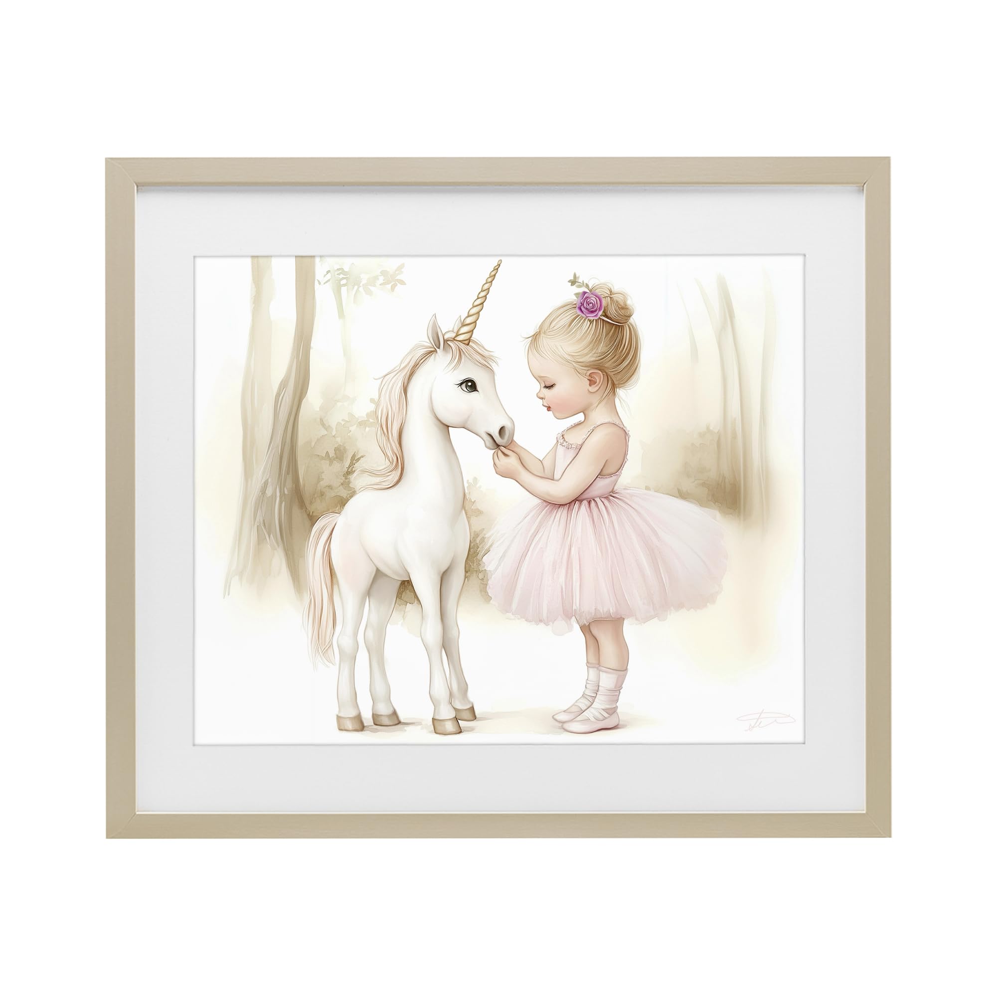 Stupell Industries Girls Harvest Pine (Textured) ' & Unicorn Friendship'| Framed Print Under Glass